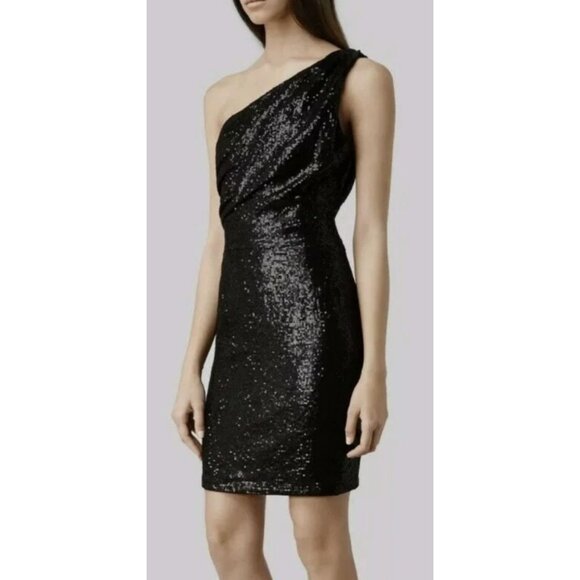 NWT AllSaints Cassis One Shoulder Black Sequin Mini Dress Sz US 0 $360 [jb] - Picture 3 of 11
